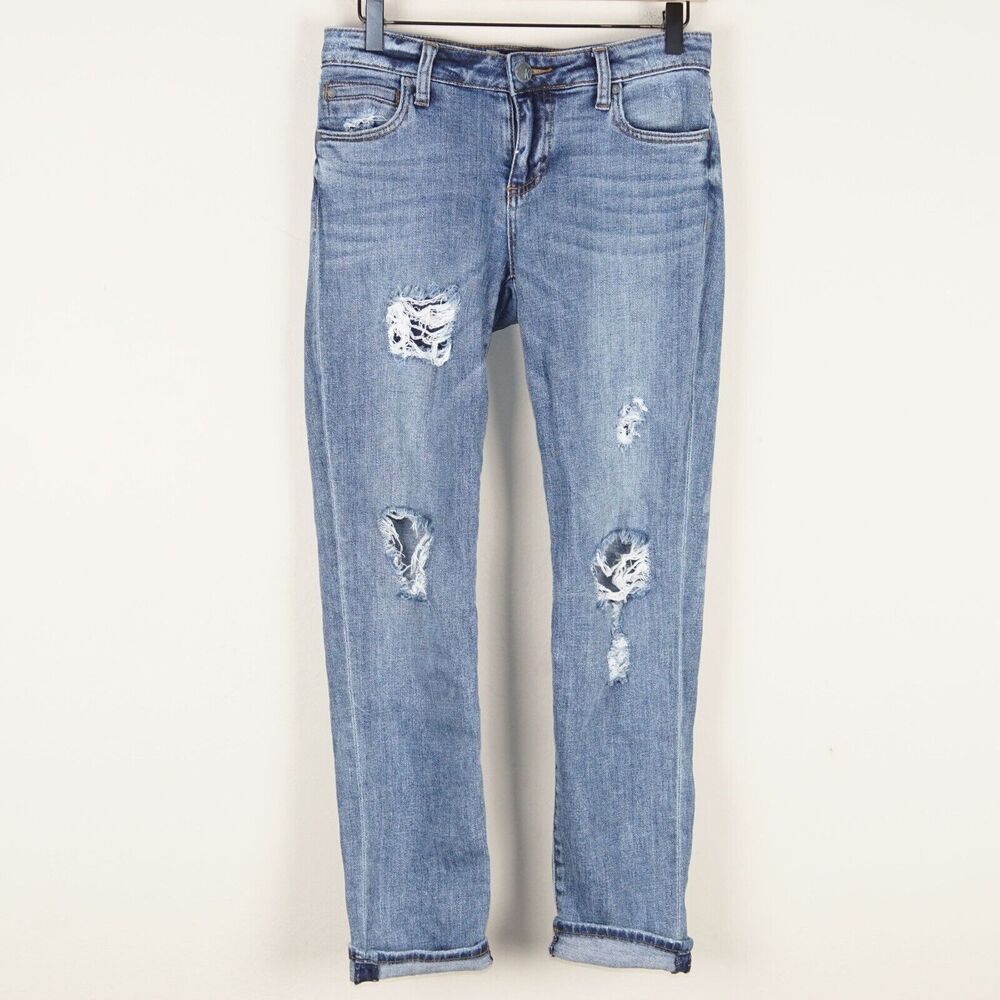 Kut from The Kloth Catherine Boyfriend Destroyed Blue Jeans Womens Sz 0